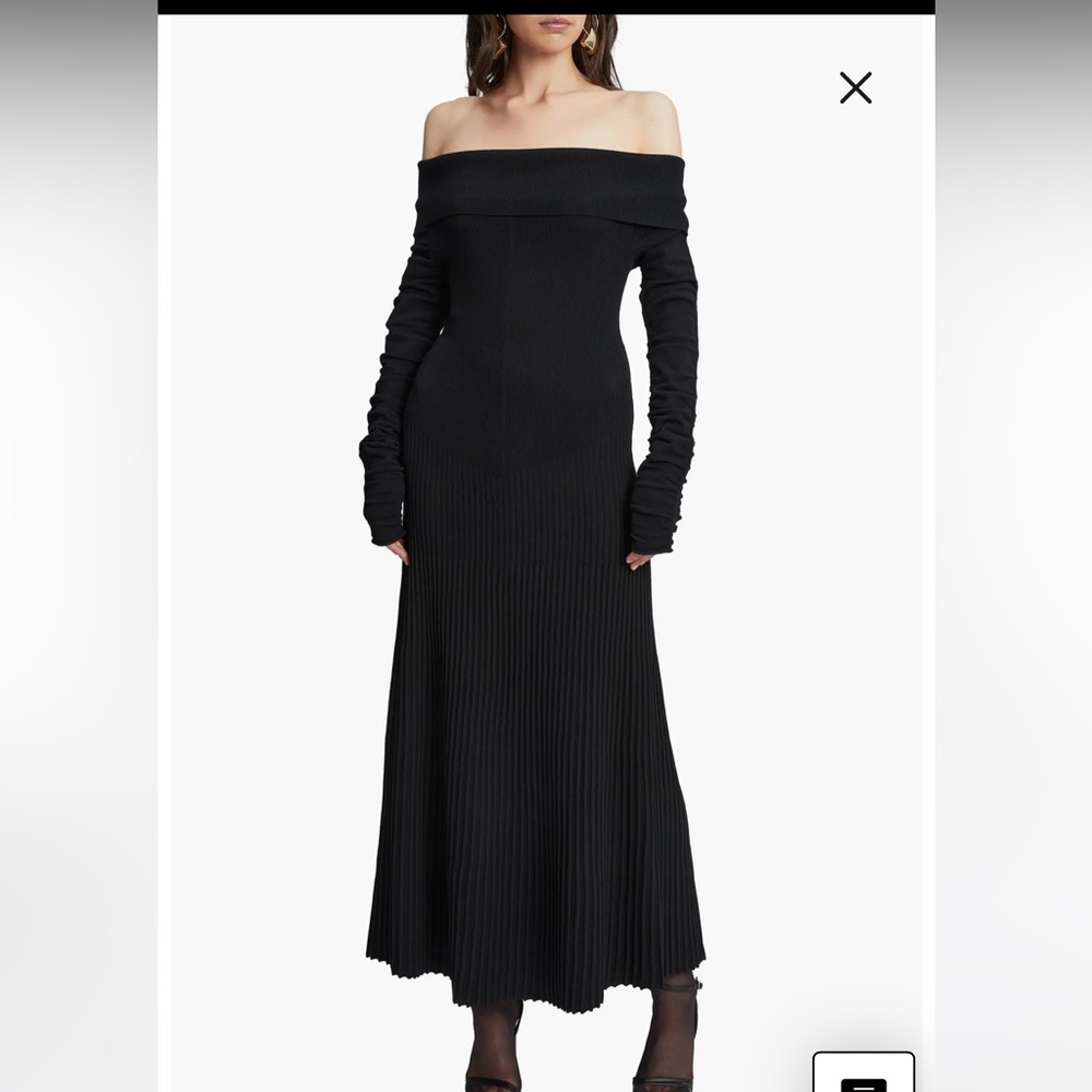 Marta Pleated Off the Shoulder Long Sleeve Maxi Dress